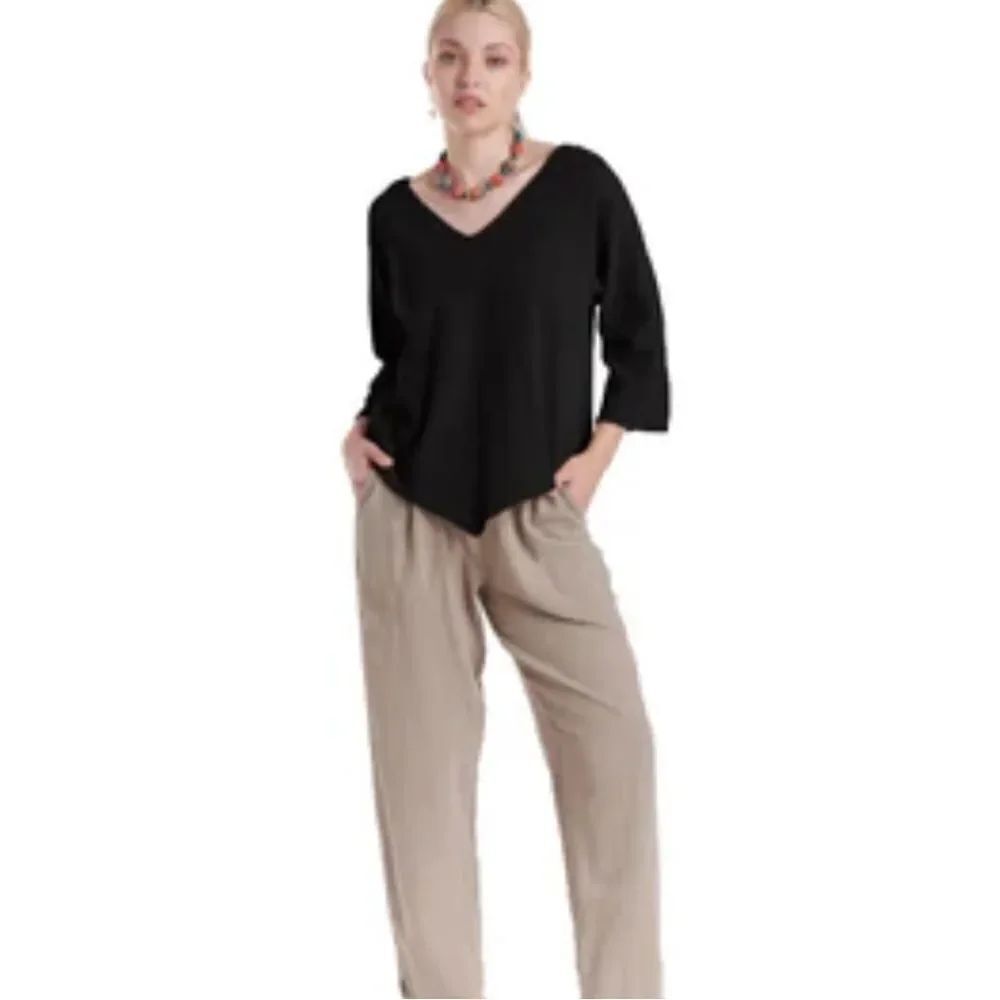 Oh My Gauze! Lynn Black Cotton V-Neck 3/4 Sleeve Blouse Top Size S/M